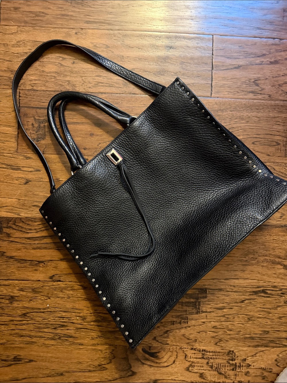 Black Leather Stud-Trim Darren tote Rebecca Mikkoff purse, laptop bag briefcase
